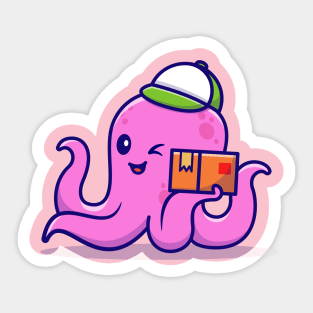 Cute Octopus Courier Holding Package Cartoon Sticker